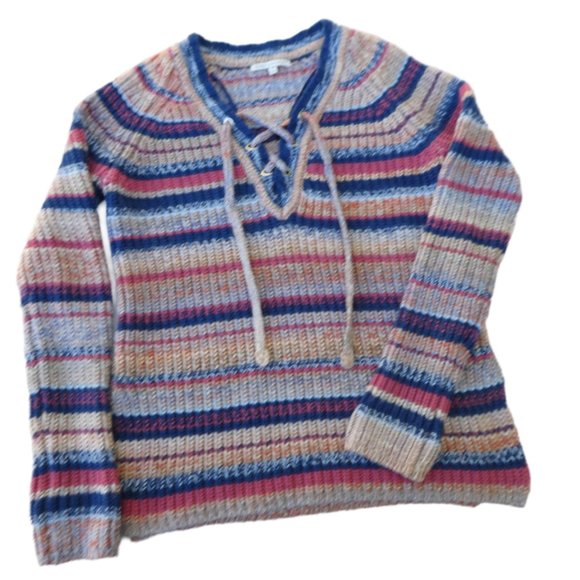WooL ALPaCa Blend Striped Knit Sweater Rebecca Minkoff Lace Up Henley Chrissy XS - Picture 1 of 6
